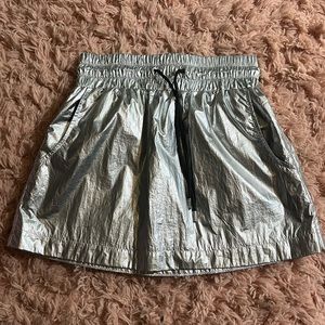 H&M x Justine Skye Silver metallic Mini Skirt Elastic Waist, Drawstring Size XS